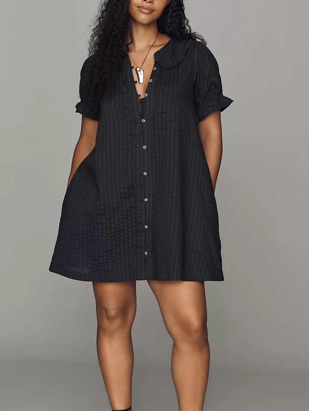 Pilcro Keira Mini Dress with Peter Pan Collar & puff sleeves